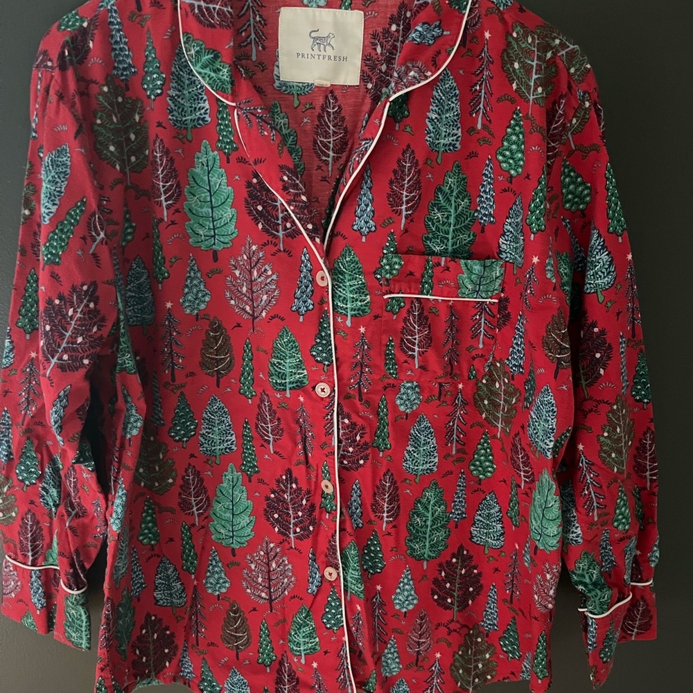 Printfresh Twinkling Trees Flannel Long Sleep Set- Ruby